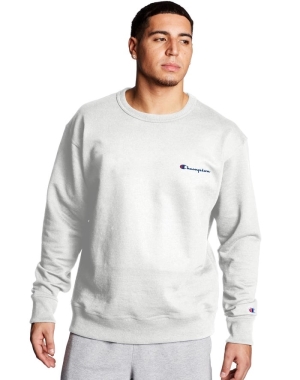 Champion Powerblend Fleece Crew Script Logo Erkek Tişörtü Beyaz | YZ4168790