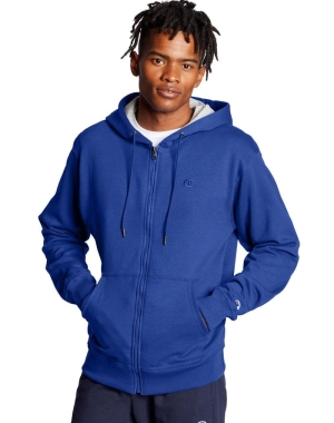Champion Powerblend Fleece Full Zip C Logo Erkek Kapüşonlu Sweatshirt Mavi | CP2485193