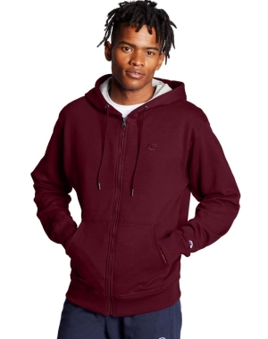 Champion Powerblend Fleece Full Zip C Logo Erkek Kapüşonlu Sweatshirt Koyu Kırmızı | CW0975483