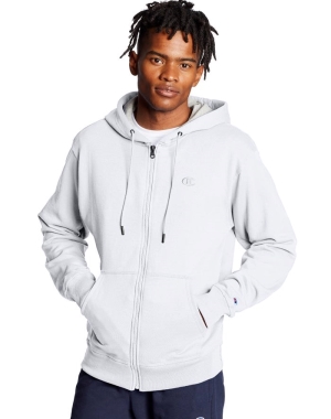 Champion Powerblend Fleece Full Zip C Logo Erkek Kapüşonlu Sweatshirt Beyaz | GA1530248