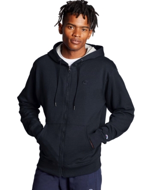 Champion Powerblend Fleece Full Zip C Logo Erkek Kapüşonlu Sweatshirt Lacivert | HF8539204