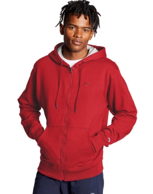 Champion Powerblend Fleece Full Zip C Logo Erkek Kapüşonlu Sweatshirt Kırmızı | IP1482653