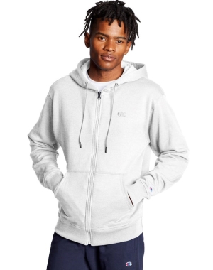 Champion Powerblend Fleece Full Zip C Logo Erkek Kapüşonlu Sweatshirt Gri | PS3896504