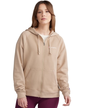 Champion Powerblend Fleece Full Zip Kadın Kapüşonlu Sweatshirt Haki | BT2601958