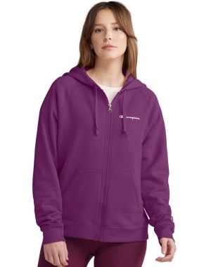 Champion Powerblend Fleece Full Zip Kadın Kapüşonlu Sweatshirt Koyu Mor | MQ2345861