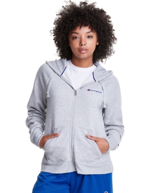 Champion Powerblend Fleece Full Zip Kadın Kapüşonlu Sweatshirt Gri | UD0827531