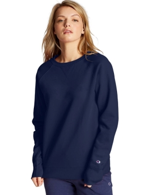 Champion Powerblend Fleece Klasik Crew Kadın Tişört Lacivert | FT9751426