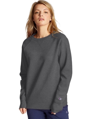 Champion Powerblend Fleece Klasik Crew Kadın Tişört Koyu Gri | ME7930648