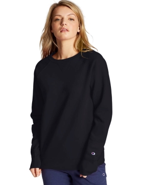 Champion Powerblend Fleece Klasik Crew Kadın Tişört Siyah | SW7960581