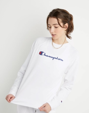 Champion Powerblend Fleece Klasik Crew Script Logo Kadın Tişört Beyaz | AN1270384