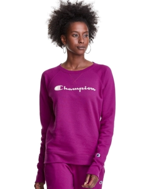 Champion Powerblend Fleece Klasik Crew Script Logo Kadın Tişört Pembe | BC1509623