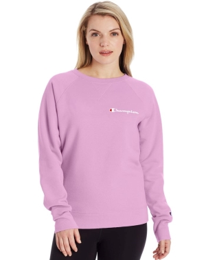 Champion Powerblend Fleece Klasik Crew Script Logo Kadın Tişört Pembe | DF3461752
