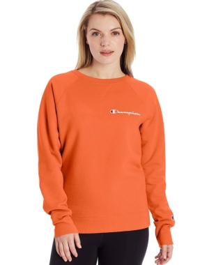 Champion Powerblend Fleece Klasik Crew Script Logo Kadın Tişört Turuncu | DO1083792