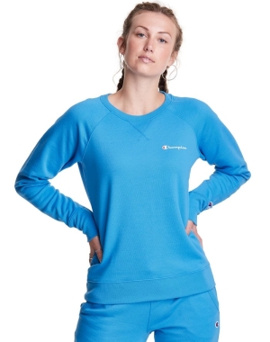 Champion Powerblend Fleece Klasik Crew Script Logo Kadın Tişört Mavi | EW2530684