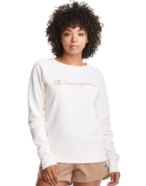 Champion Powerblend Fleece Klasik Crew Script Logo Kadın Tişört Beyaz | GY2689470