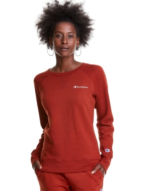 Champion Powerblend Fleece Klasik Crew Script Logo Kadın Tişört Kahverengi | HF2083549