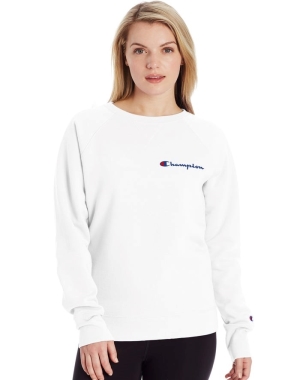 Champion Powerblend Fleece Klasik Crew Script Logo Kadın Tişört Beyaz | IA6824359