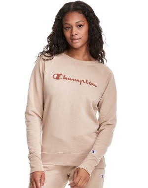 Champion Powerblend Fleece Klasik Crew Script Logo Kadın Tişört Haki | IF2053614
