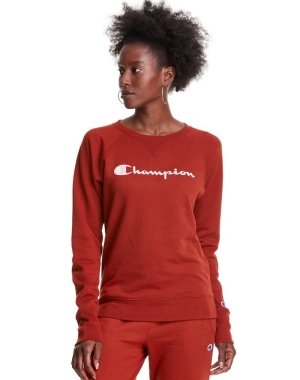 Champion Powerblend Fleece Klasik Crew Script Logo Kadın Tişört Kahverengi | IL5817293