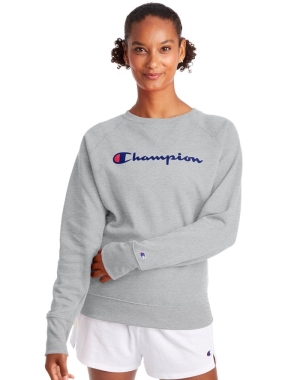 Champion Powerblend Fleece Klasik Crew Script Logo Kadın Tişört Gri | IU0934178