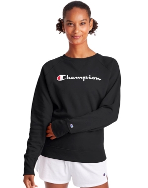 Champion Powerblend Fleece Klasik Crew Script Logo Kadın Tişört Siyah | JE8235149