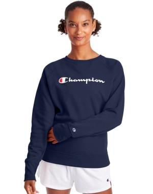 Champion Powerblend Fleece Klasik Crew Script Logo Kadın Tişört Lacivert | MV7634509
