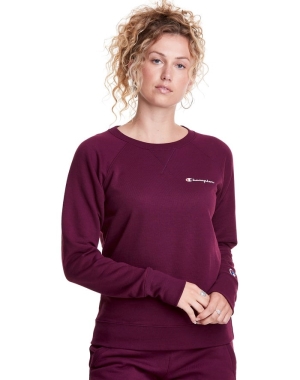 Champion Powerblend Fleece Klasik Crew Script Logo Kadın Tişört Koyu Mor | MY2538104