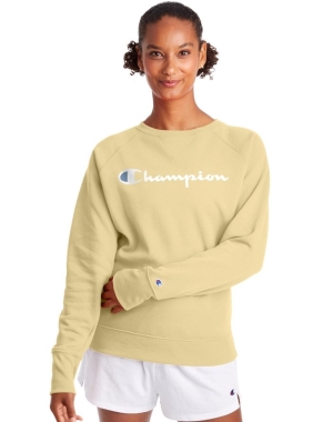 Champion Powerblend Fleece Klasik Crew Script Logo Kadın Tişört Sarı | OF4239167