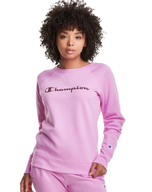 Champion Powerblend Fleece Klasik Crew Script Logo Kadın Tişört Pembe | RW0812457