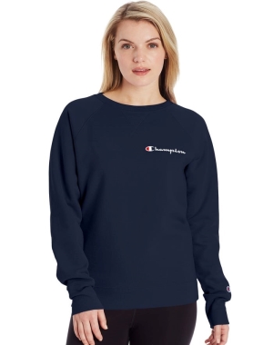 Champion Powerblend Fleece Klasik Crew Script Logo Kadın Tişört Lacivert | ST2734615