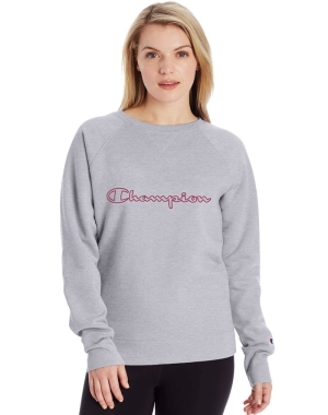 Champion Powerblend Fleece Klasik Crew Script Logo Kadın Tişört Gri | VN4306712