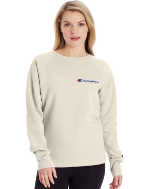 Champion Powerblend Fleece Klasik Crew Script Logo Kadın Tişört Krema | WM4023918