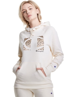 Champion Powerblend Fleece Leopard Colorblock Logo Kadın Ceket Beyaz | BX0823645
