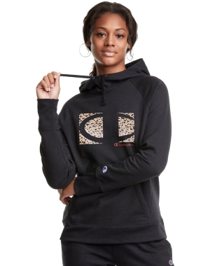 Champion Powerblend Fleece Leopard Colorblock Logo Kadın Ceket Siyah | SH5427168