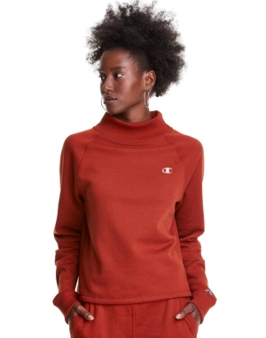 Champion Powerblend Fleece Mock Neck Embroidered Logo Kadın Tişört Kahverengi | FT7185246