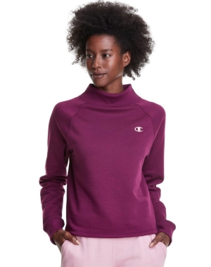 Champion Powerblend Fleece Mock Neck Embroidered Logo Kadın Tişört Koyu Mor | GW9618743