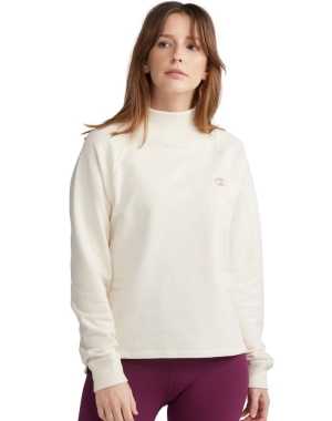 Champion Powerblend Fleece Mock Neck Embroidered Logo Kadın Tişört Krema | PV9815037