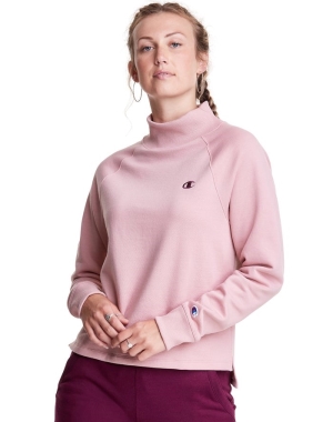 Champion Powerblend Fleece Mock Neck Embroidered Logo Kadın Tişört Bej Rengi | TL9056417