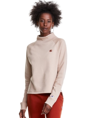 Champion Powerblend Fleece Mock Neck Embroidered Logo Kadın Tişört Krema | VA8154207