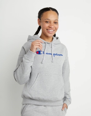 Champion Powerblend Fleece Relaxed Script Logo Kadın Ceket Gri | QO5148973