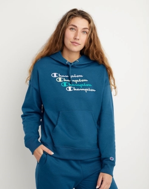 Champion Powerblend Fleece Relaxed Stacked Scripts Logo Kadın Ceket Mavi | BO1086925