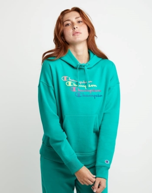 Champion Powerblend Fleece Relaxed Stacked Scripts Logo Kadın Ceket Turkuaz | EU4387120