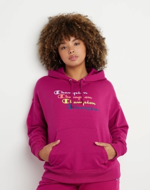 Champion Powerblend Fleece Relaxed Stacked Scripts Logo Kadın Ceket Pembe | OJ0362798