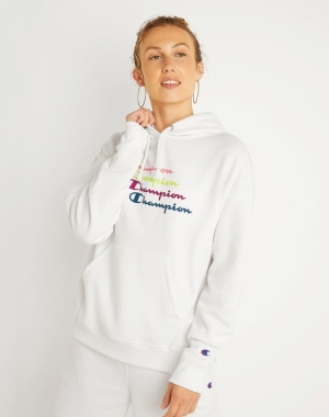 Champion Powerblend Fleece Relaxed Stacked Scripts Logo Kadın Ceket Beyaz | OY5136892