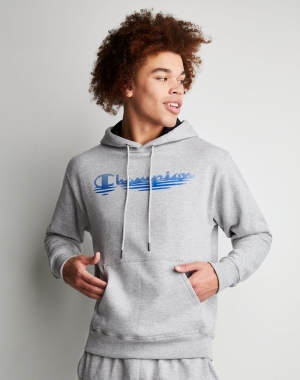 Champion Powerblend Fleece Ripple Effect Erkek Kapüşonlu Sweatshirt Gri | NC3870519