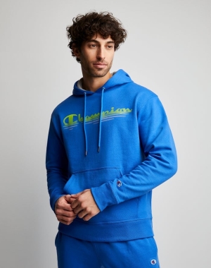 Champion Powerblend Fleece Ripple Effect Erkek Kapüşonlu Sweatshirt Mavi | PG8465370