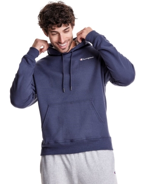 Champion Powerblend Fleece Script Logo Erkek Kapüşonlu Sweatshirt Mavi | DJ5378619