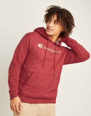 Champion Powerblend Fleece Script Logo Erkek Kapüşonlu Sweatshirt Mercan | KZ8746013