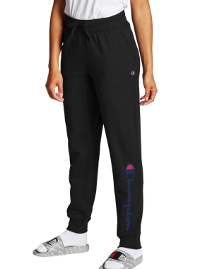 Champion Powerblend Fleece Script Logo Kadın Pantolon Siyah | FU5062918