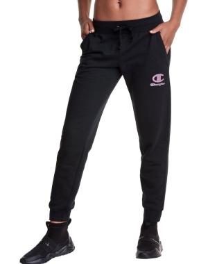 Champion Powerblend Fleece Velvet Houndstooth Embroidered C Logo Kadın Pantolon Siyah | QA9065872